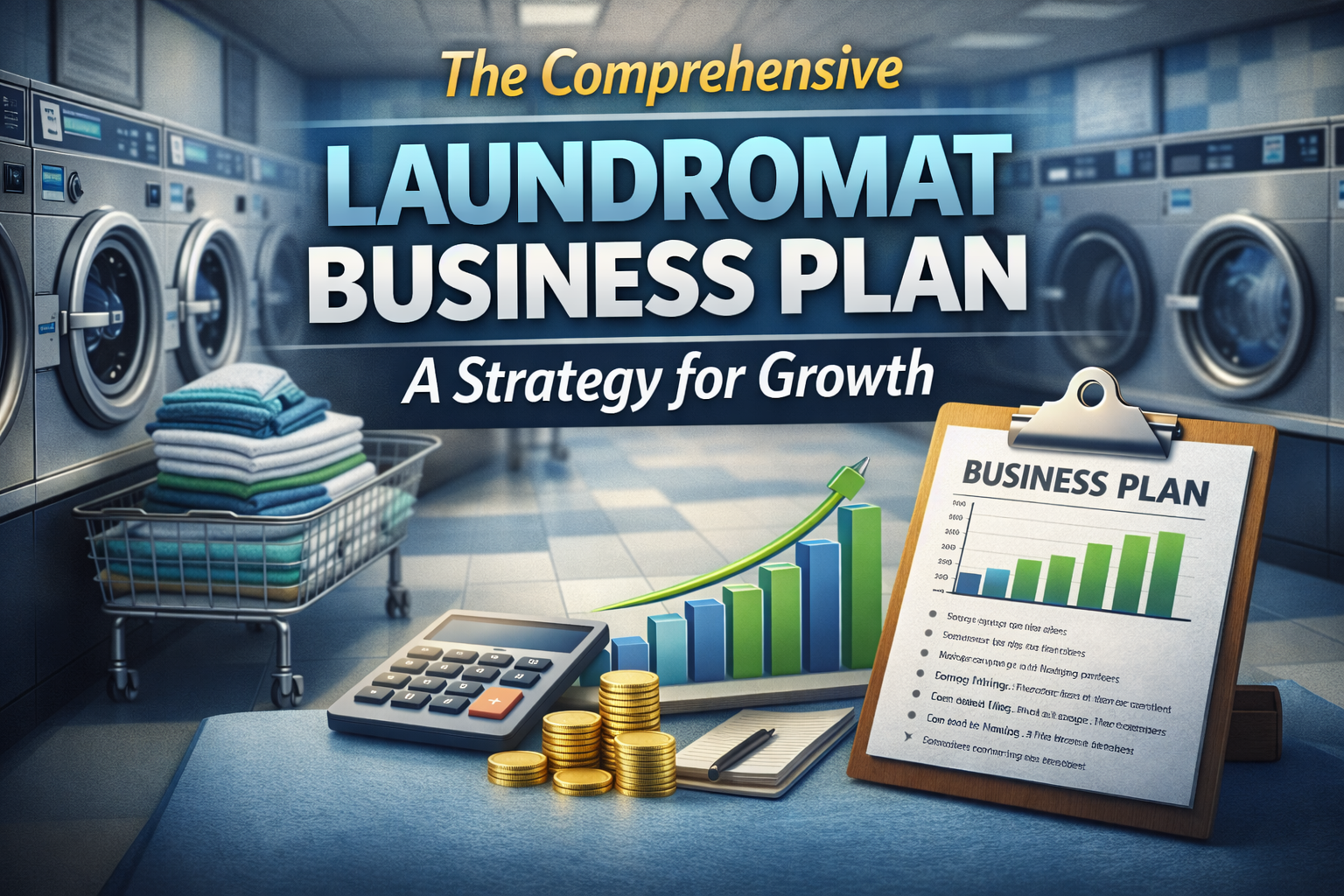 Image of laundromat with title text