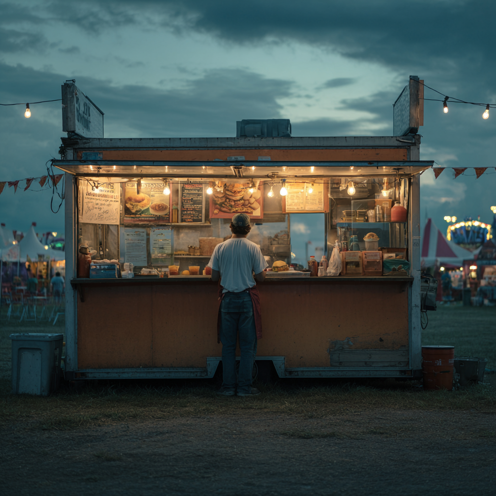 Image of man standing in front of a food van
